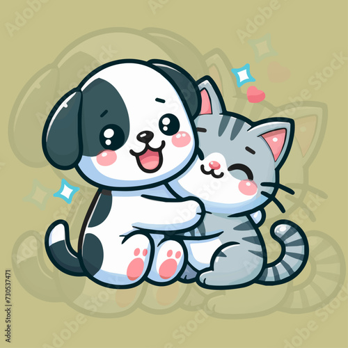Cartoon Cat and dog cut happy 