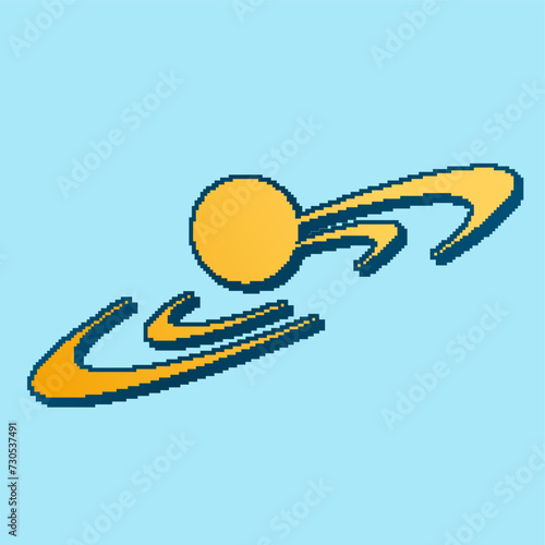 Yellow Ripple Ring and Circle Illustraiton Template, Pixel Art Y2K Rave style on blue background