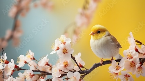 Foto A beautiful little bird on a cherry blossom branch.