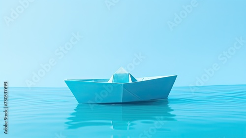 A lonely origami paper boat floating on the water. © kvladimirv