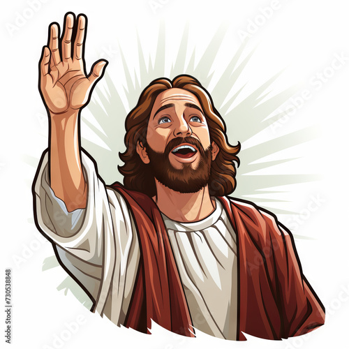 Smiling Cartoon Jesus with Raised Hand