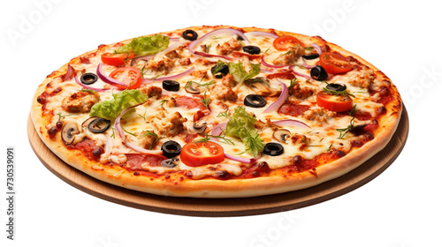Delicious pizza isolated on transparent background, Generative ai.