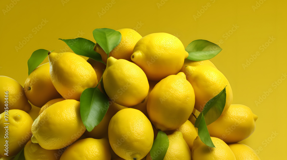 high-angle view of lemons on yellow background