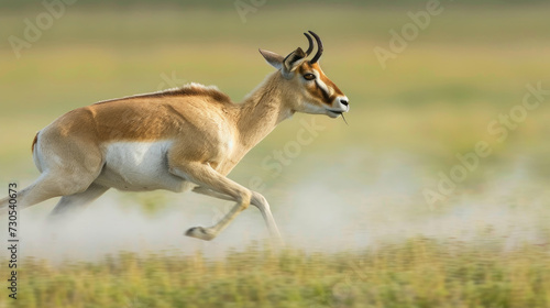 A saiga antelope captured mid-stride in its natural habitat