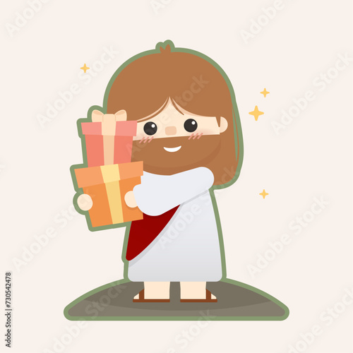 Cute vector Jesus Christ holding gifts