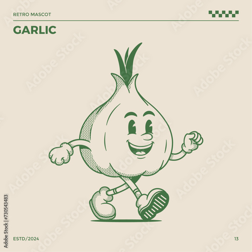 Garlic Retro Mascot, cartoon mascot