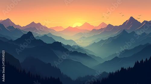 Stunning mountains, panoramic peaks PPT background © ma