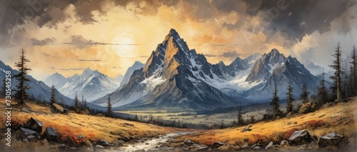 illustration of mountain. lanscape mountain digital illustration. 