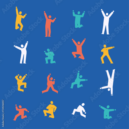 Happy excited figures in different poses set vector illustration