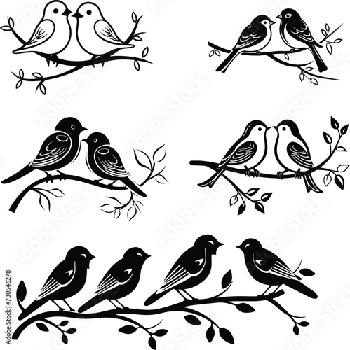 birds on branch silhouette  vector illustration 
