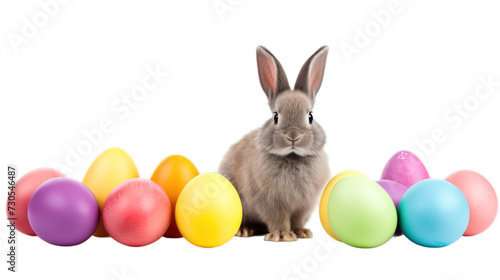 Happy easter, rabbit with eggs isolated on transparent background, Generative ai. © Jyoti