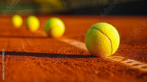 Tennis balls on a tennis clay court