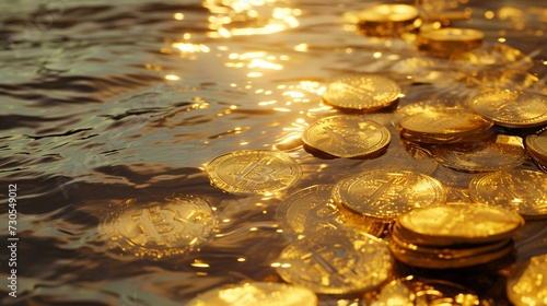gold coins in the water