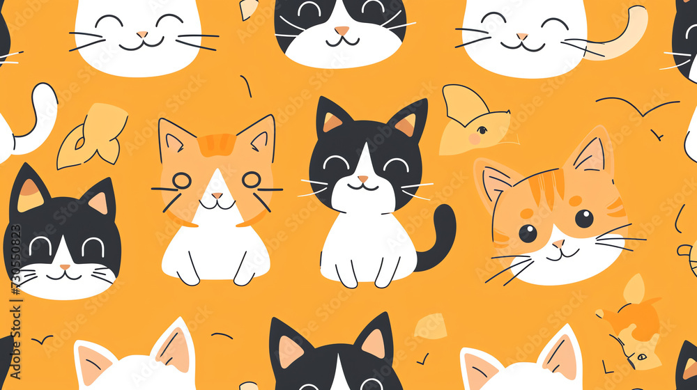 Fototapeta premium Cat Cartoon Pattern