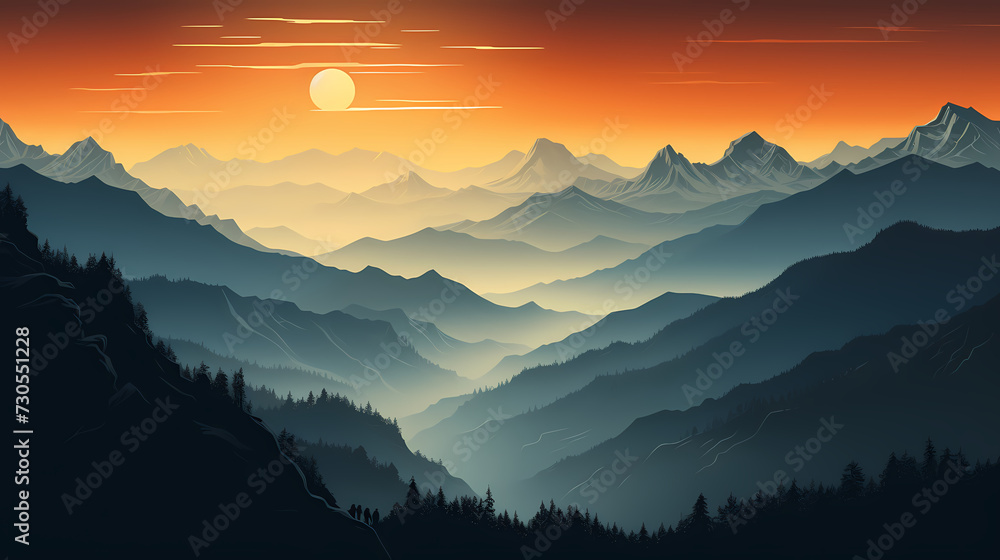 Fototapeta premium Majestic mountains, panoramic peaks PPT background