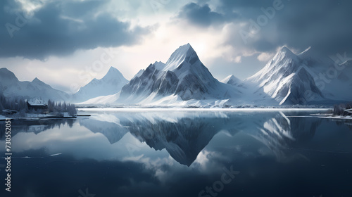 Majestic mountains, panoramic peaks PPT background © ma