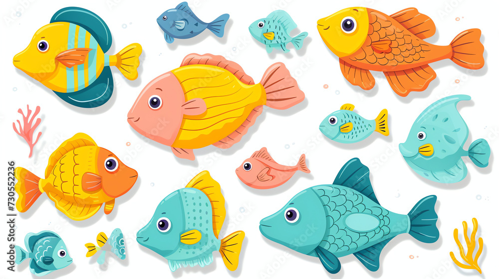 Naklejka premium Fish Pattern in Cartoon Style