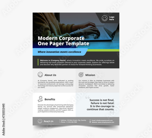 Dynamic Corporate A4 One Pager: Editable Vector Template for Formal Excellence. Business flyer template.