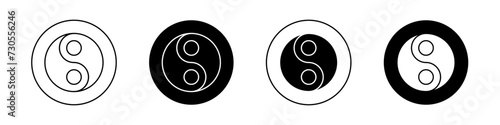 Yin Yang Icon Set. Chinese Tao and Harmony Vector symbol in a black filled and outlined style. Balanced Unity Sign photo