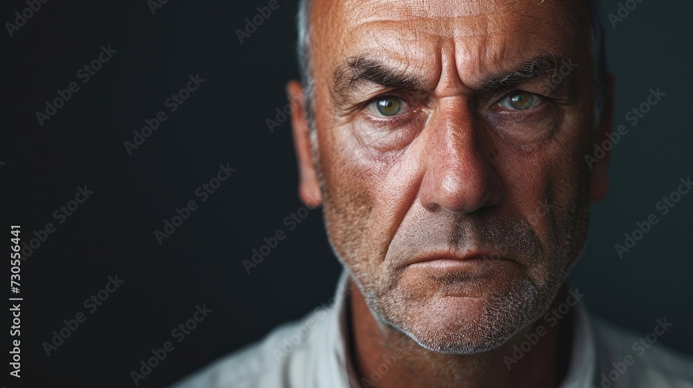 A middleaged man with a blank expression and tense jawline representing an obsessivecompulsive personality disorder. A middleaged man with a blank expression and tense jawline representing an obsessivecompulsive personality disorder.