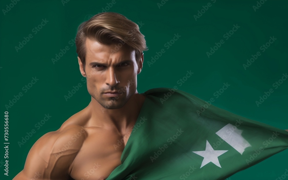 Man Holding Flag and Posing for Picture Man Holding Flag and Posing for Picture