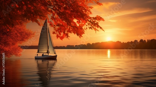 A sailboat on a calm lake.