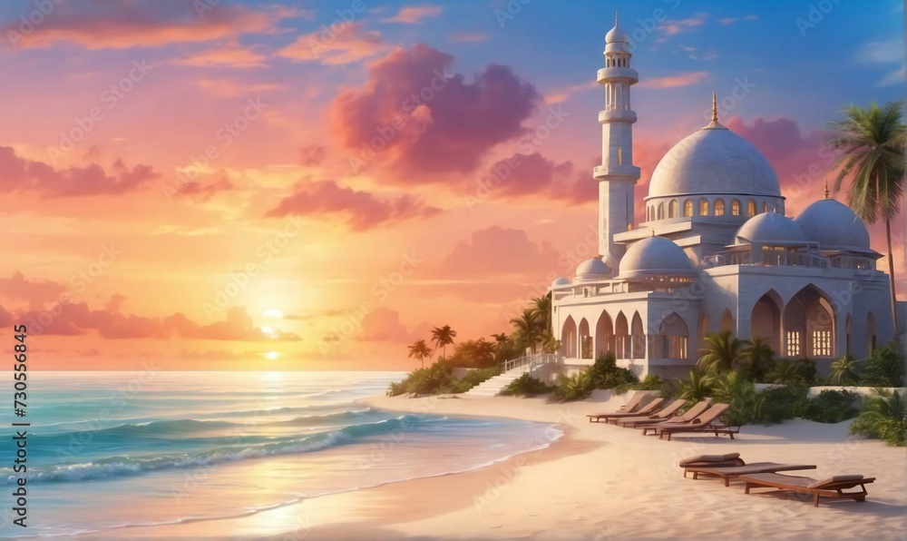 Obraz premium mosque on the coast. Generative AI