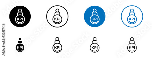 KPI Line Icon Set. Performance Key and Management symbol in black and blue color.
