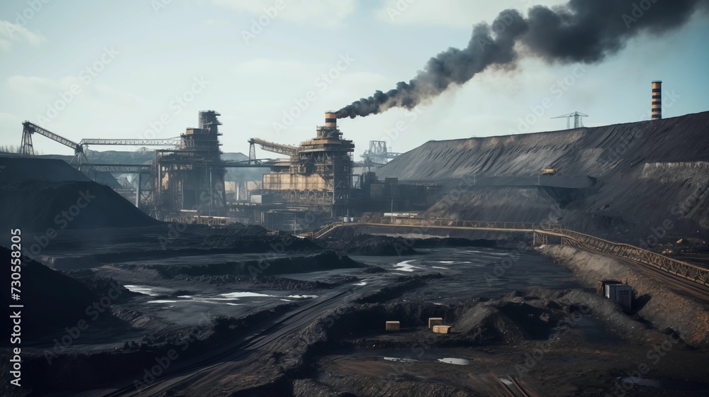 Fototapeta premium An industrial landscape of coal mining.