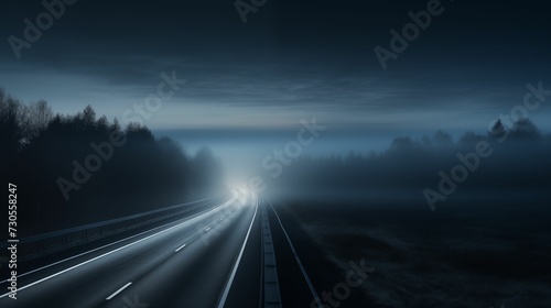 An image of a road surrounded by a thick fog.