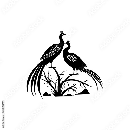 Simple logo of a pair of pheasants in the wild