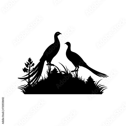 Simple logo of a pair of pheasants in the wild