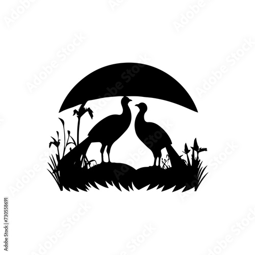 Simple logo of a pair of pheasants in the wild
