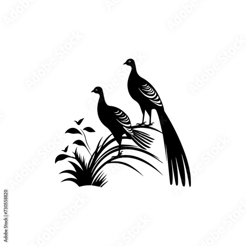 Simple logo of a pair of pheasants in the wild