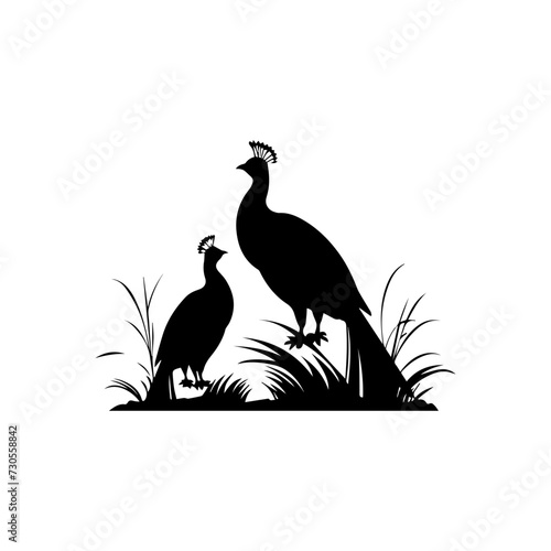 Simple logo of a pair of pheasants in the wild
