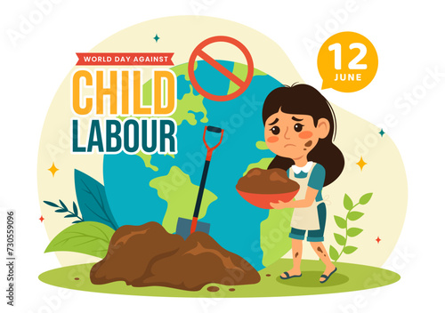 World Day Against Child Labour Vector Illustration on 12 June with Children Working for the Necessities of Life in Flat Cartoon Background