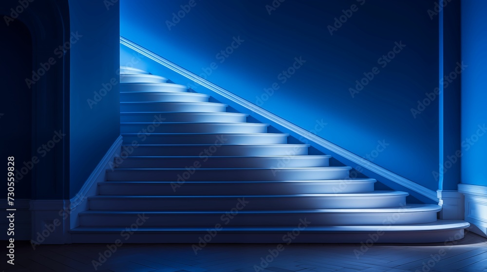 Fototapeta premium Blue light a soft glow on a staircase.