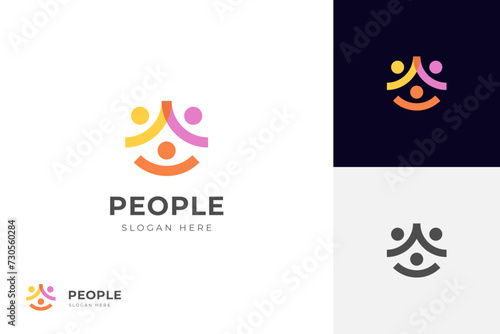 People group together logo icon design with happy people. human community vector graphic symbol. friendship logo template