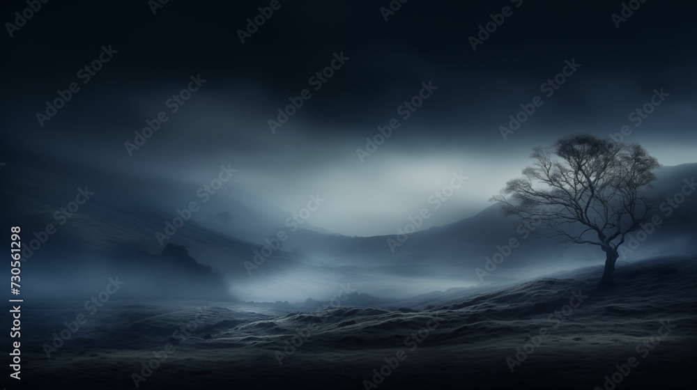 Dark landscape, lonely tree. Dark landscape, lonely tree.