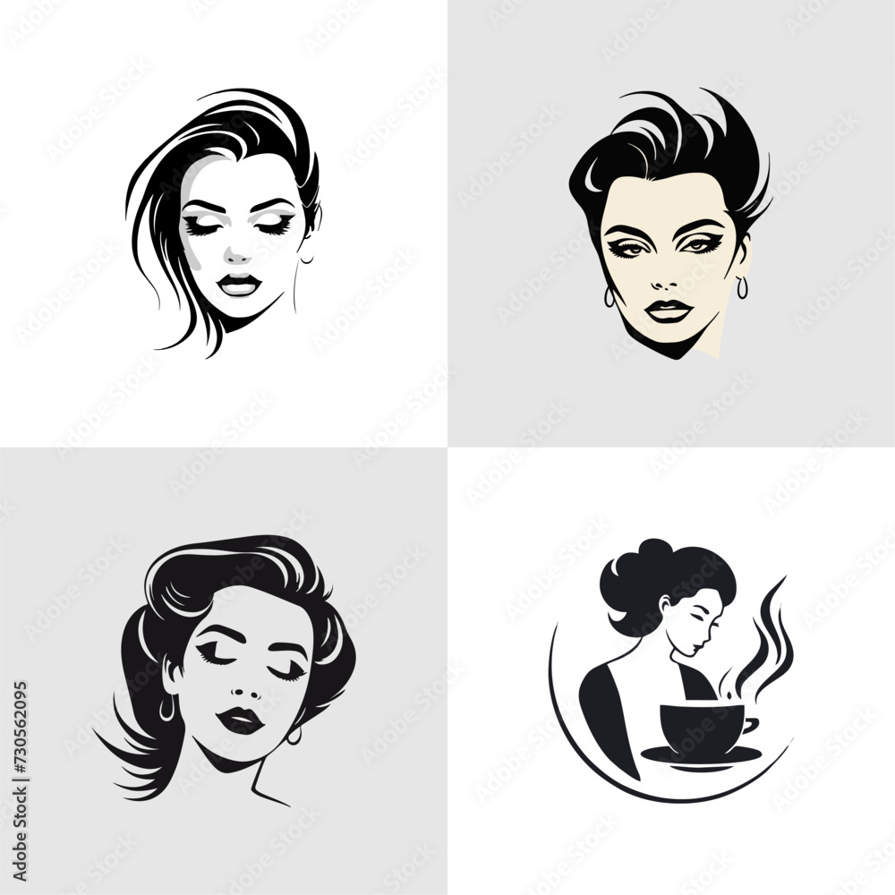 vector illustration of beautiful woman face logo set vector illustration of beautiful woman face logo set