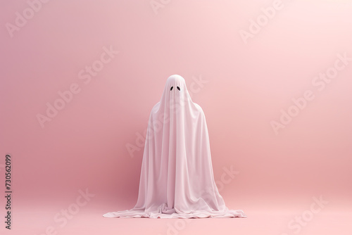 A simple yet iconic ghost sheet portrays a minimalistic Halloween - AI Generative.