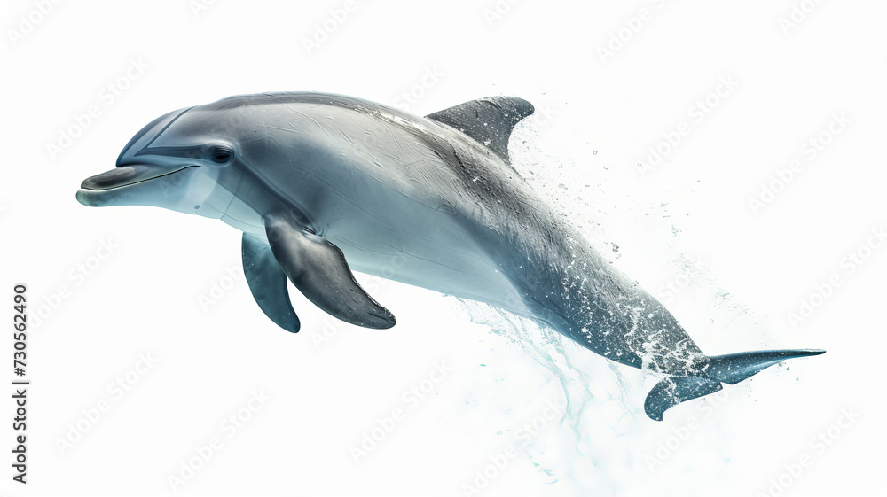 Leaping dolphin captured in high definition, symbolizing aquatic grace and intelligence AI Generative.