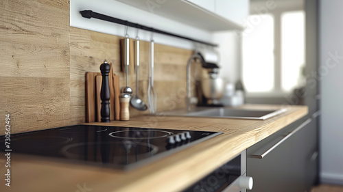 Modern kitchen details blur into a serene backdrop of domestic life. AI Generative.