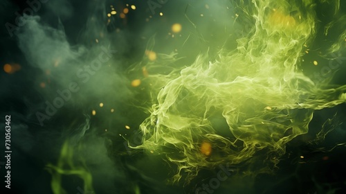 Green fire flame with ember particles.