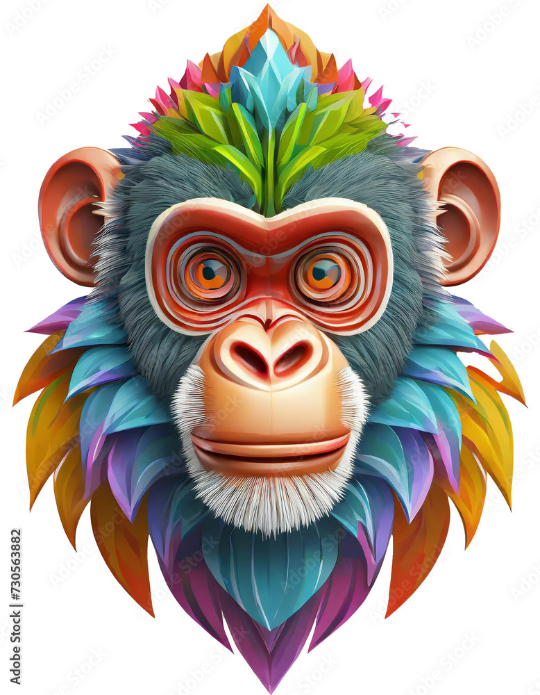 High quality, logo style, 3d, powerful colorful monkey face logo facing forward, isolate background