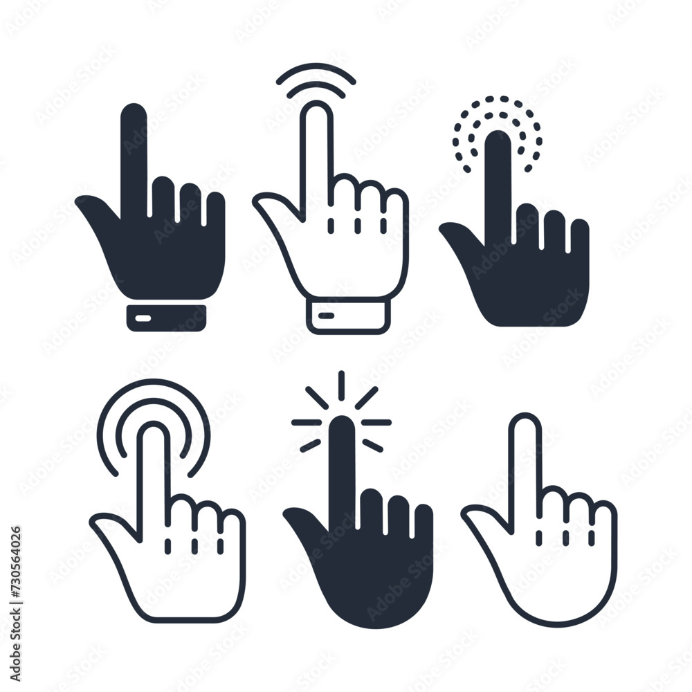 Obraz premium Mouse click cursor set. Pointer hand click. Vector stock illustration.