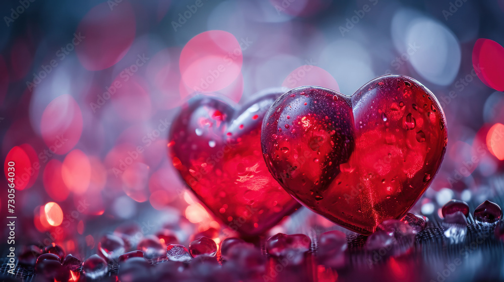 Valentine's background with copy space. Glass Heart made of sparkles on a red background. Valentine's background with copy space. Glass Heart made of sparkles on a red background.