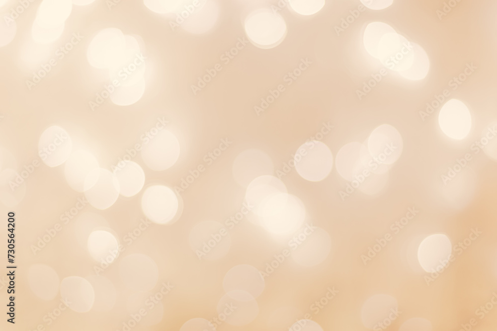 Defocused abstract bokeh background beige pastel colored, flare from lights, beige monochrome photo, blurred round bokeh as holiday fon, celebration wallpaper. Glittering aesthetic pattern - obrazy, fototapety, plakaty 