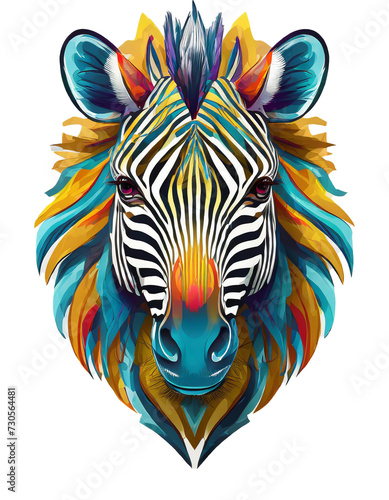 High quality  logo style  3d  powerful colorful zebra face logo facing forward  isolate background