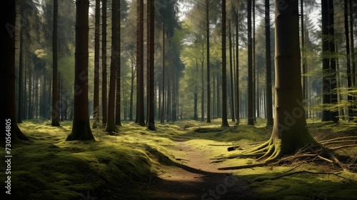 Image of a dense forest filled with tall trees.